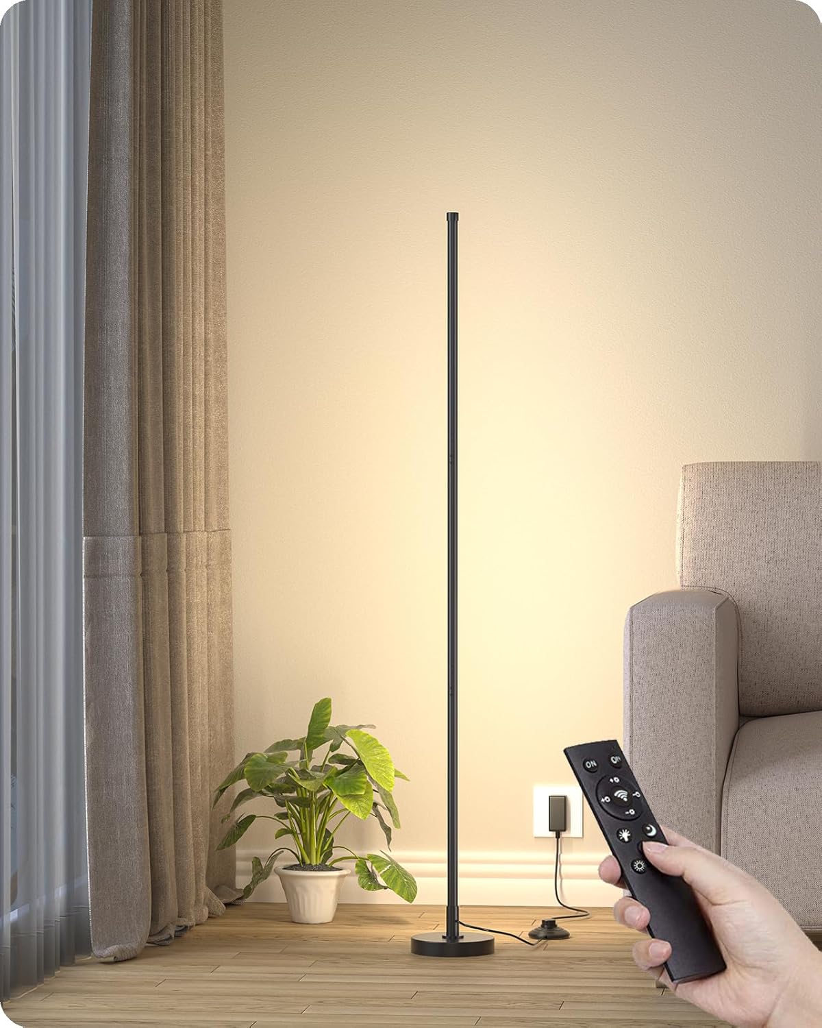 Corner Lamp, Minimalist LED Lamp with Remote Control, Dimmable Corner Light, Corner Floor Lamp Perfect for Living Room, Bedroom, Home Office, 7 Color Temperature 3000K-6000K (Black, 1 Pack)