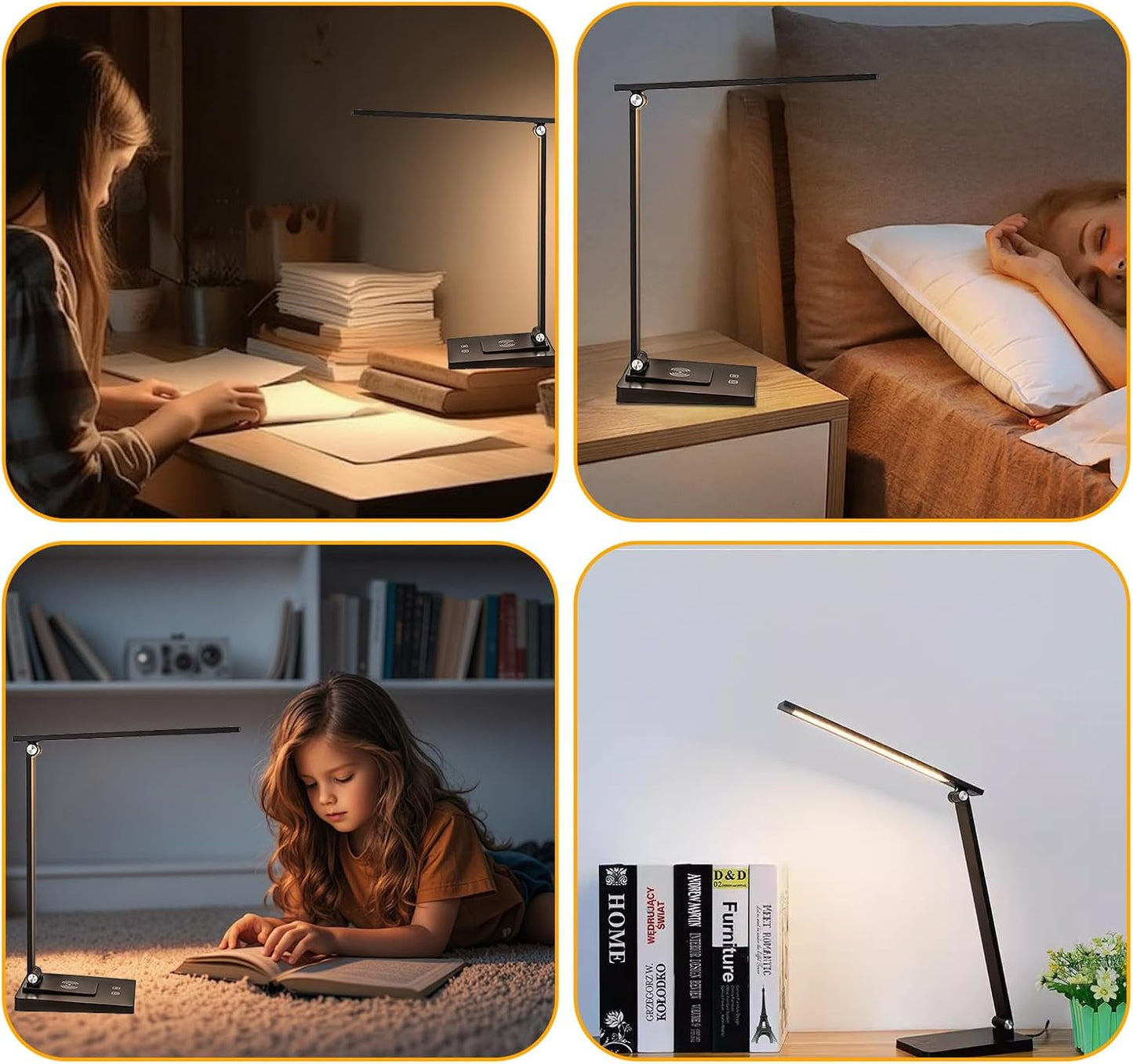 LED Desk Lamp, Dimmable Table Lamp with 5 Color Temperatures & Touch Control, Foldable Reading Light for Home Office, Study, and Nightstand