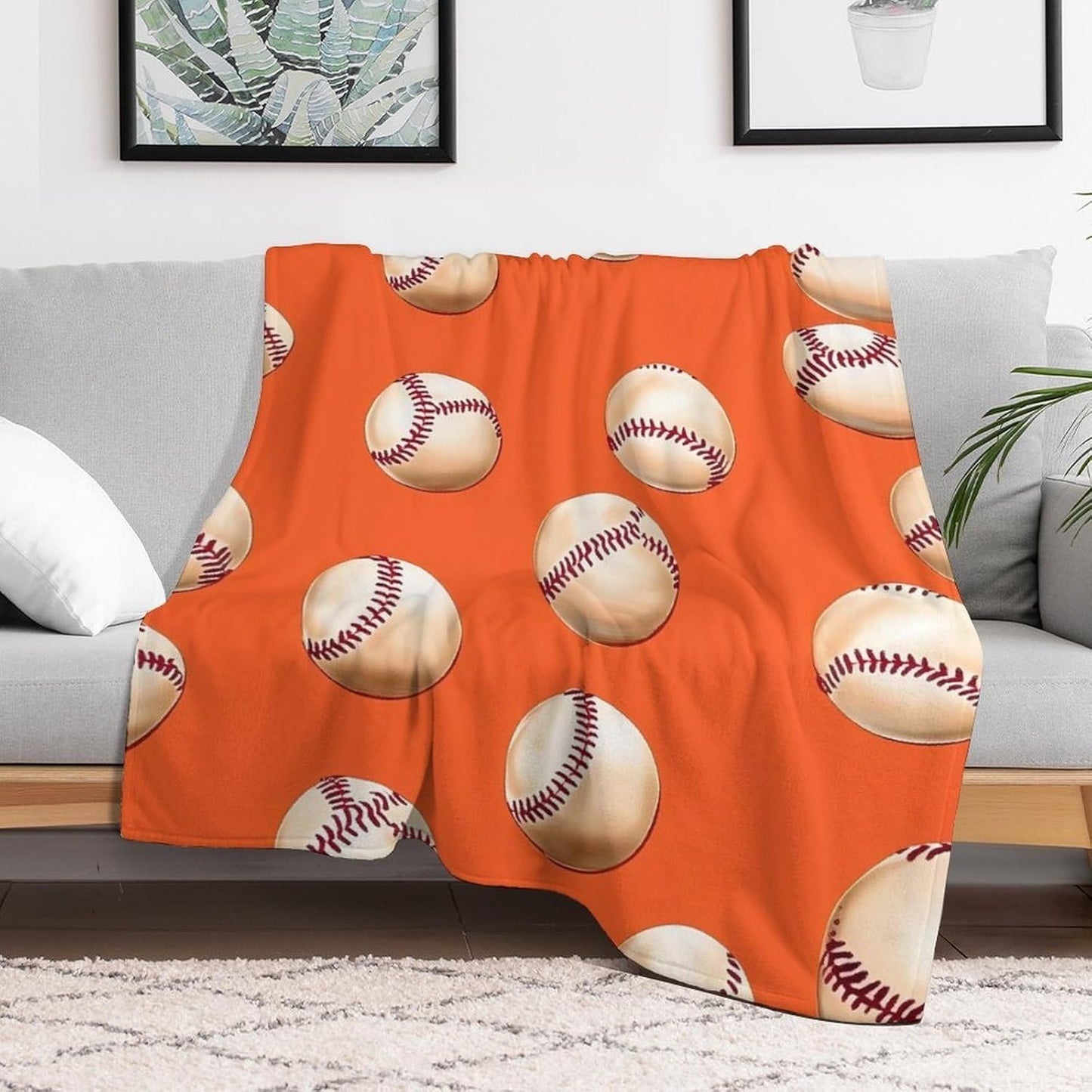 Baseball Pattern Throw Blanket for Couch Bed Plush Cozy Fuzzy Flannel Blanket for All Season 55"x70"