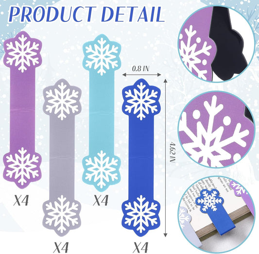 Clabby 48 Pcs 4 Style Mini Size Snowflake Magnetic Bookmarks Winter Snowflake Page Clip Magnet Book Page Markers Set with Magnet Book Marker for Lovers Winter Party Supplies Christmas Reading Gifts