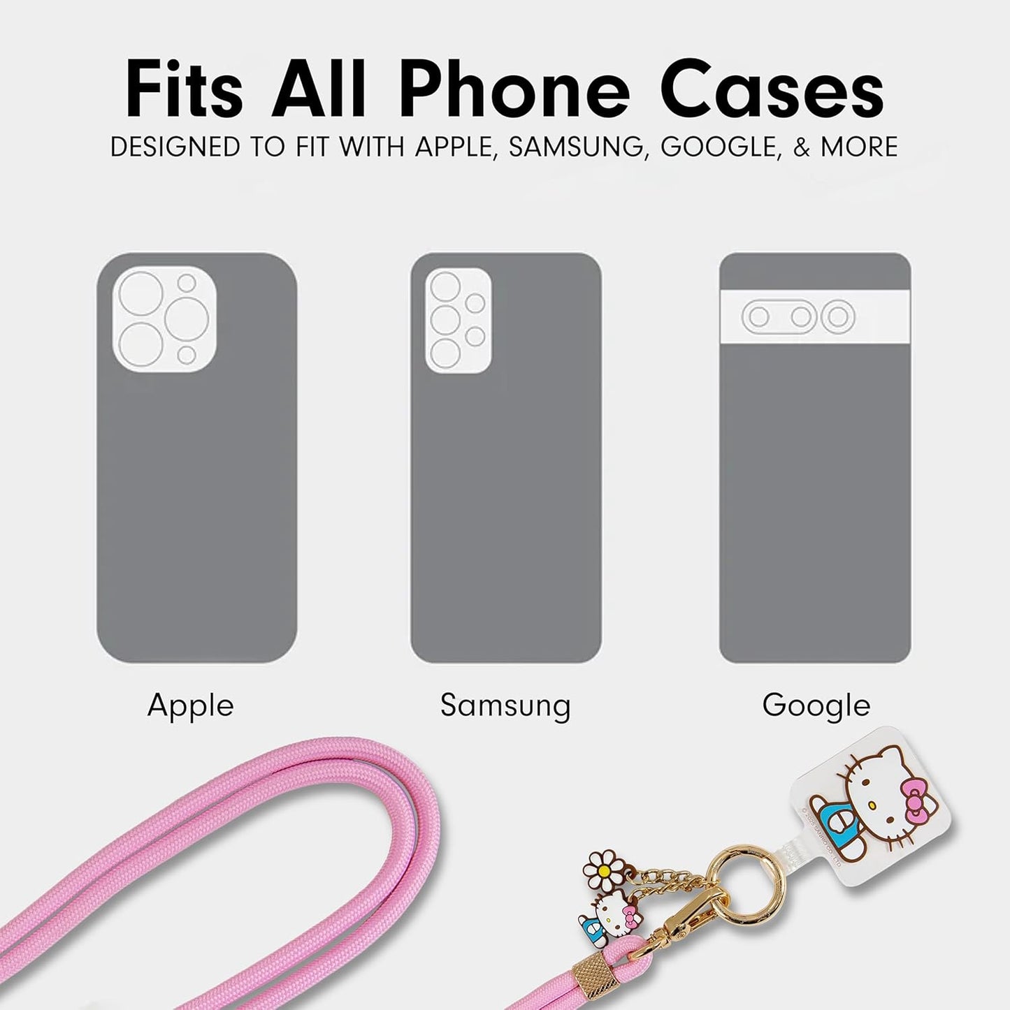 Sonix x Sanrio | Crossbody Phone Strap with Charms | Adjustable, Universal Cell Phone Rope Strap Lanyard | Pink Cord | Hello Kitty Pink Bows