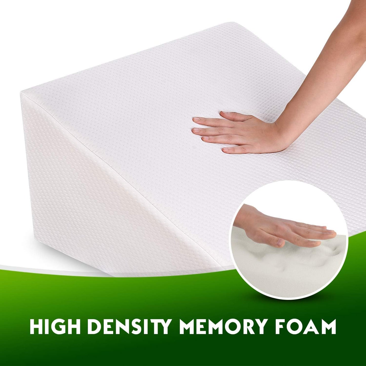 Abco Bed Wedge Pillow for Sleeping - Memory Foam Top - Reduce Neck & Back Pain, Snoring, Acid Reflux, Respiratory Problems - Ideal for Sleeping, Reading, Rest, Elevation - Washable Cover - 12in