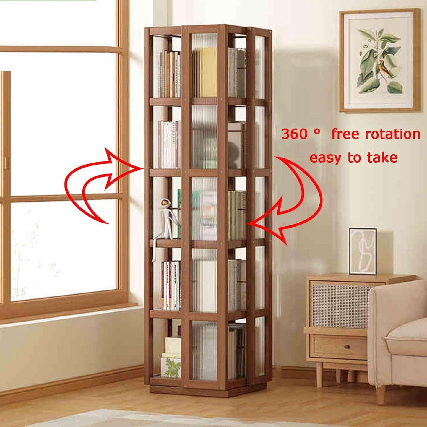360° Rotating Bookshelf - 4/5 Tier CD Display Rack Tower, Space-Saving Storage for Bedroom, Living Room, Office & Library, Modern Design (White, 35x35x153cm)