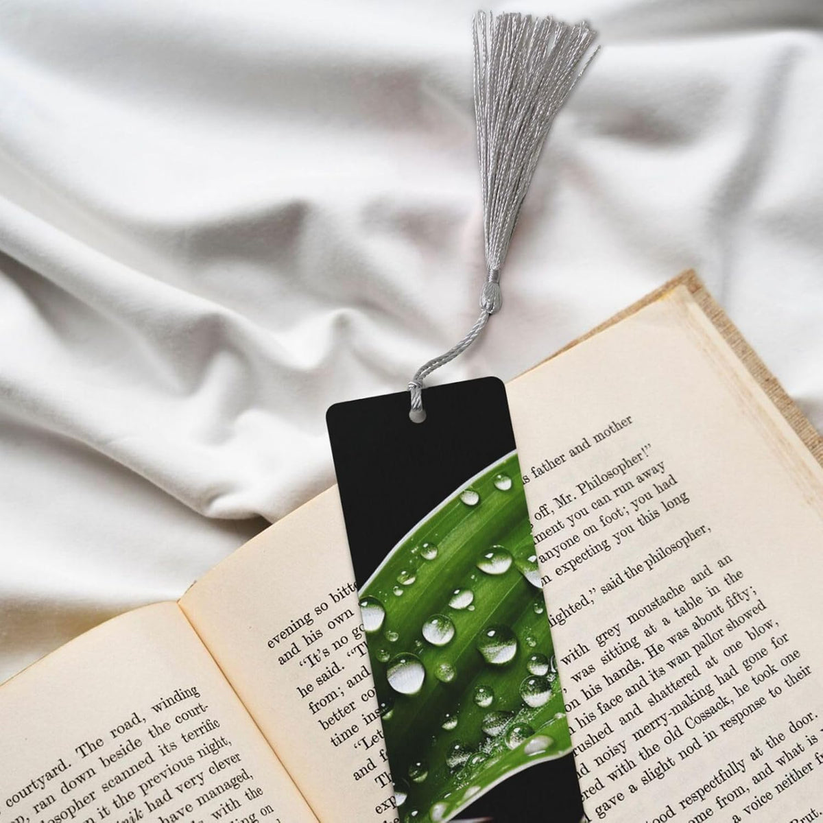 Plant Water Drops Bookmarks Gifts for Women Men, Wooden Bookmarks for Book Lovers, Vintage Book Marks Ornaments with Tassel, Unique Personalized Reading Page Markers Gray