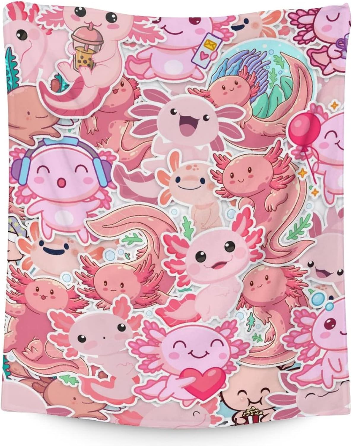 Axolotl Blanket Gifts - 50"x60" Cute Throw Blanket for Adults Kids - Pink Soft Plush Throws for Bed, Couch & Travel