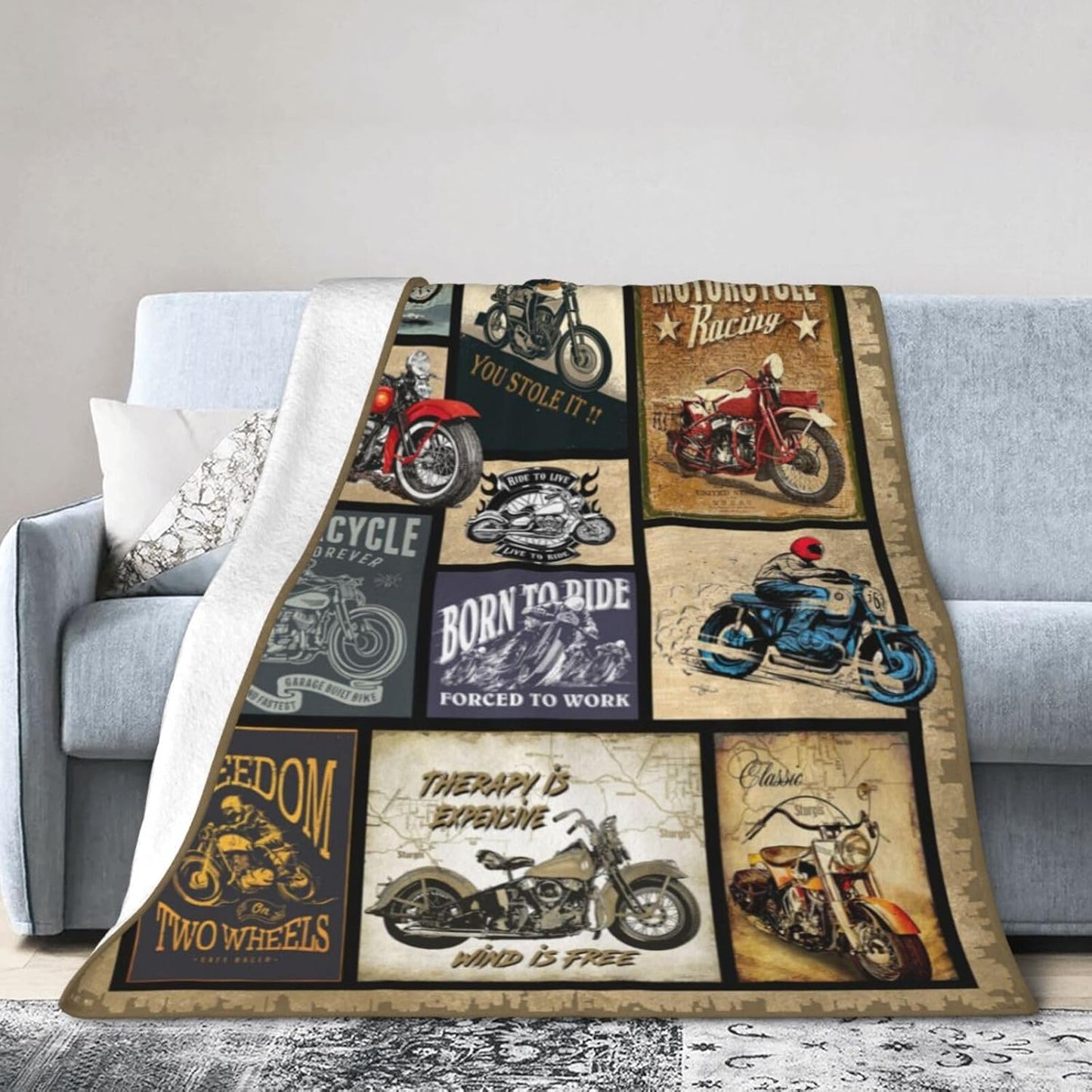 Motorcycle Gifts for Men and Women Throw Blanket for Couch Sofa Bed Plush Throw Fleece Blanket Soft Cozy Bedding for Kids and Adults Bedroom 80x60 Inch