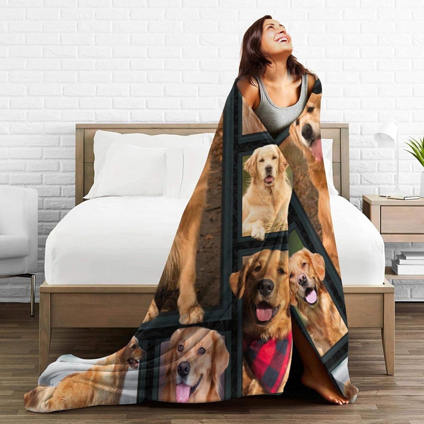 Cute Clever Golden Retriever Lovely Golden Dog Printed Ultra-Soft Throw Blanket Home Decorative Blanket for Living Room Bed Sofa