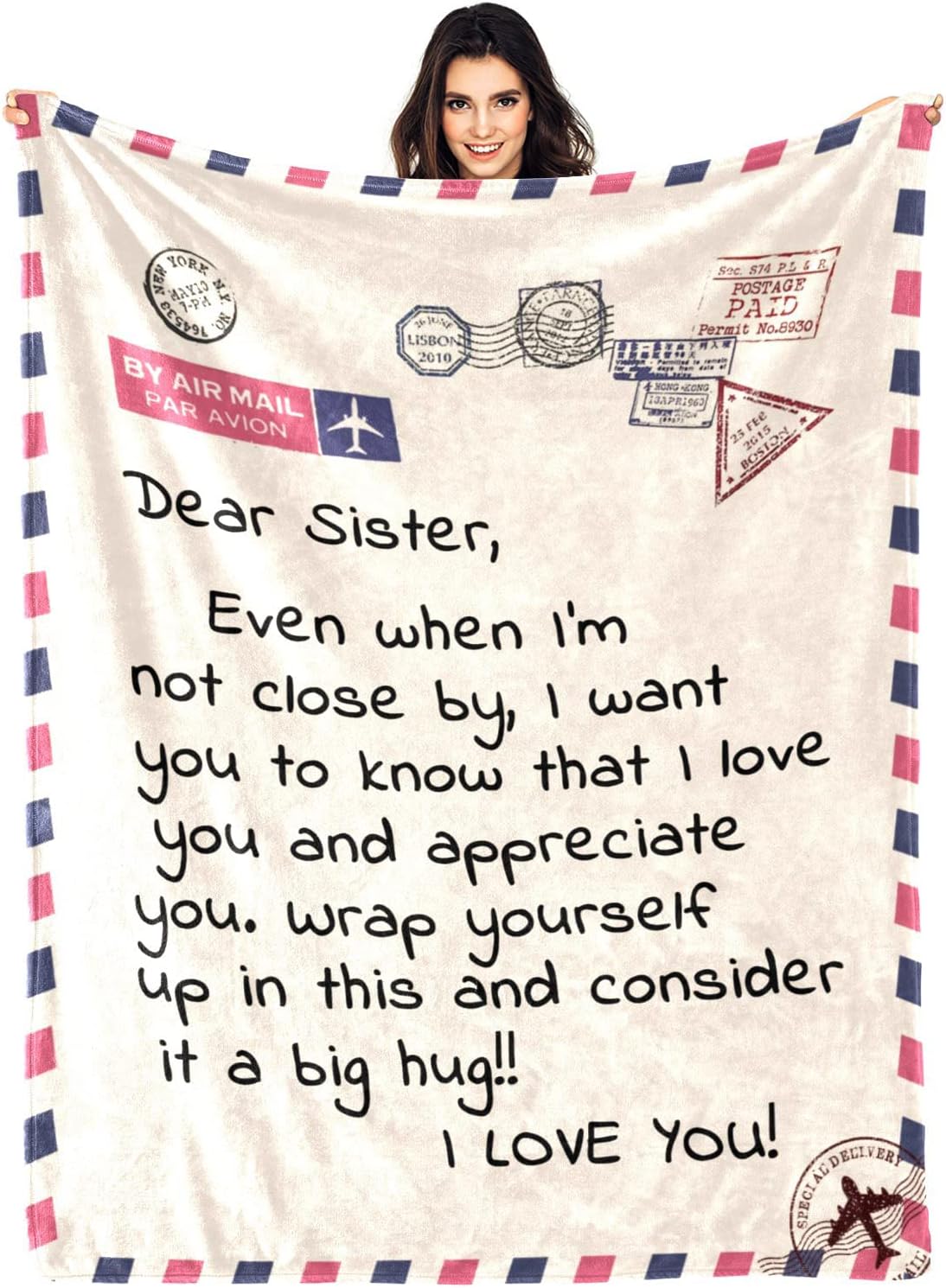 Flannel Blanket Gift for Sister, Personalised Letter Blanket Gifts for Sisters Birthday Christmas Mothers Day, I Love You Cozy Throw Blanket Present 60" x 50"