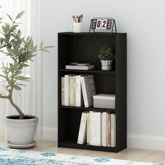 FURINNO Basic 3-Tier Bookcase/Bookshelf/Storage Shelves, Dark Espresso 9.25D x 21.73W x 39.5H in