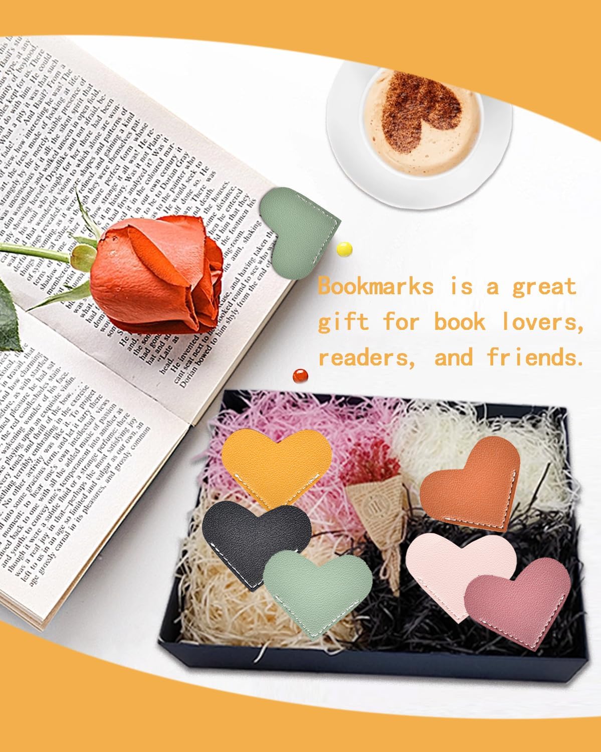 Leather Heart Bookmarks,Book Accessories,Bookmarks for Women,Cute Corner Page Book Marks for Kids,Students Stationary,School,Office Supplies,Teacher Gifts(6pcs)