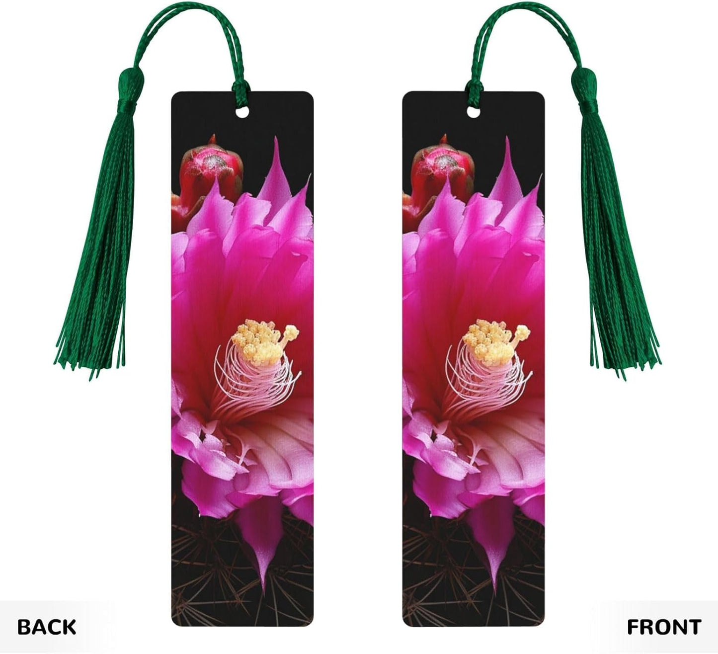Cactus Flower Bookmarks Gifts for Women Men, Wooden Bookmarks for Book Lovers, Vintage Book Marks Ornaments with Tassel, Unique Personalized Reading Page Markers Dark Green