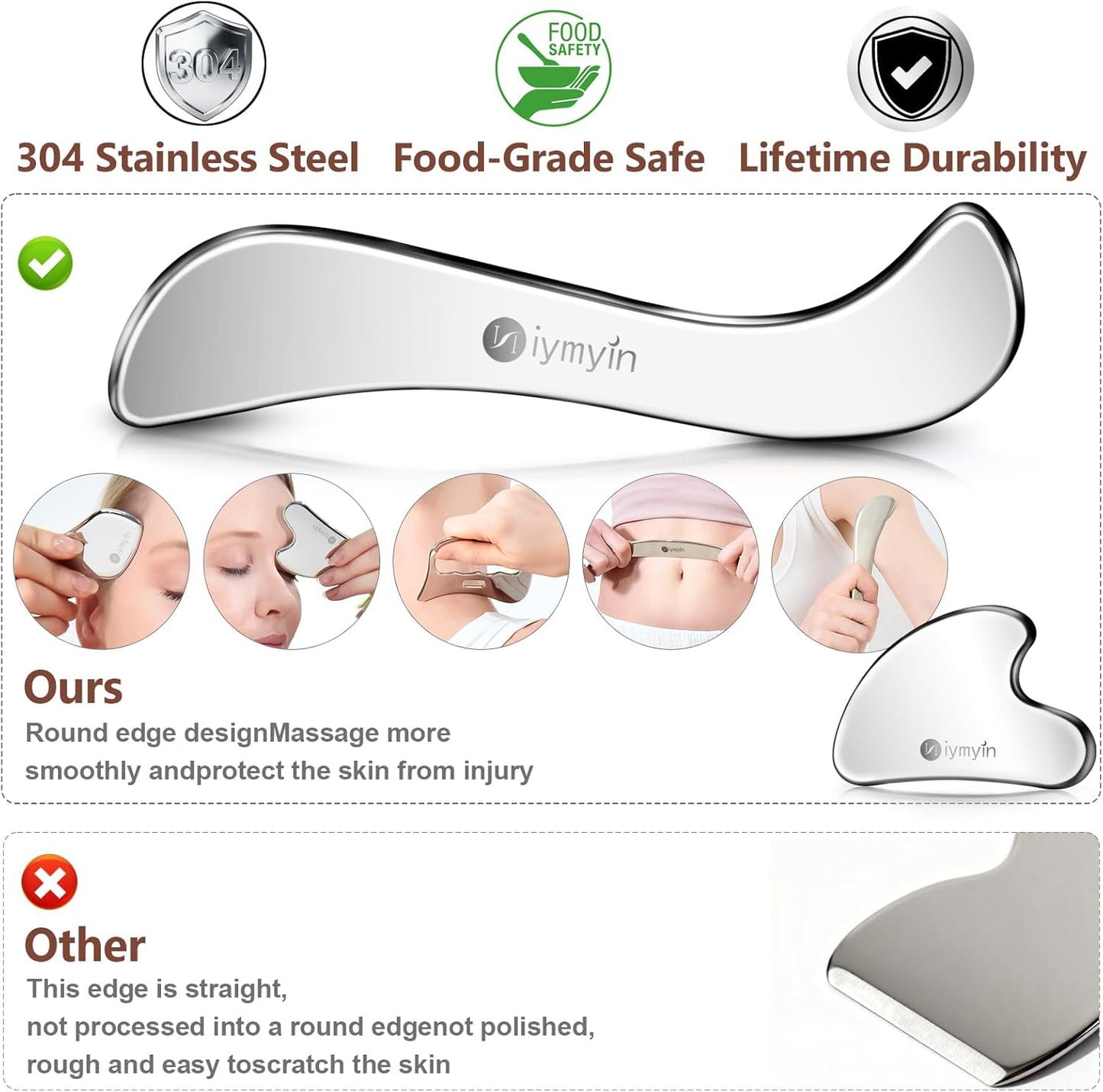 5-in-1 Stainless Steel Muscle & Fascia Scraper Tool Set, For Body Skin Massage and Sore Muscles, Myofascial, Iastm Tools, Soft Tissue Mobilization Tools, Full Body Gua Sha Kit, Great Gift Idea for Her