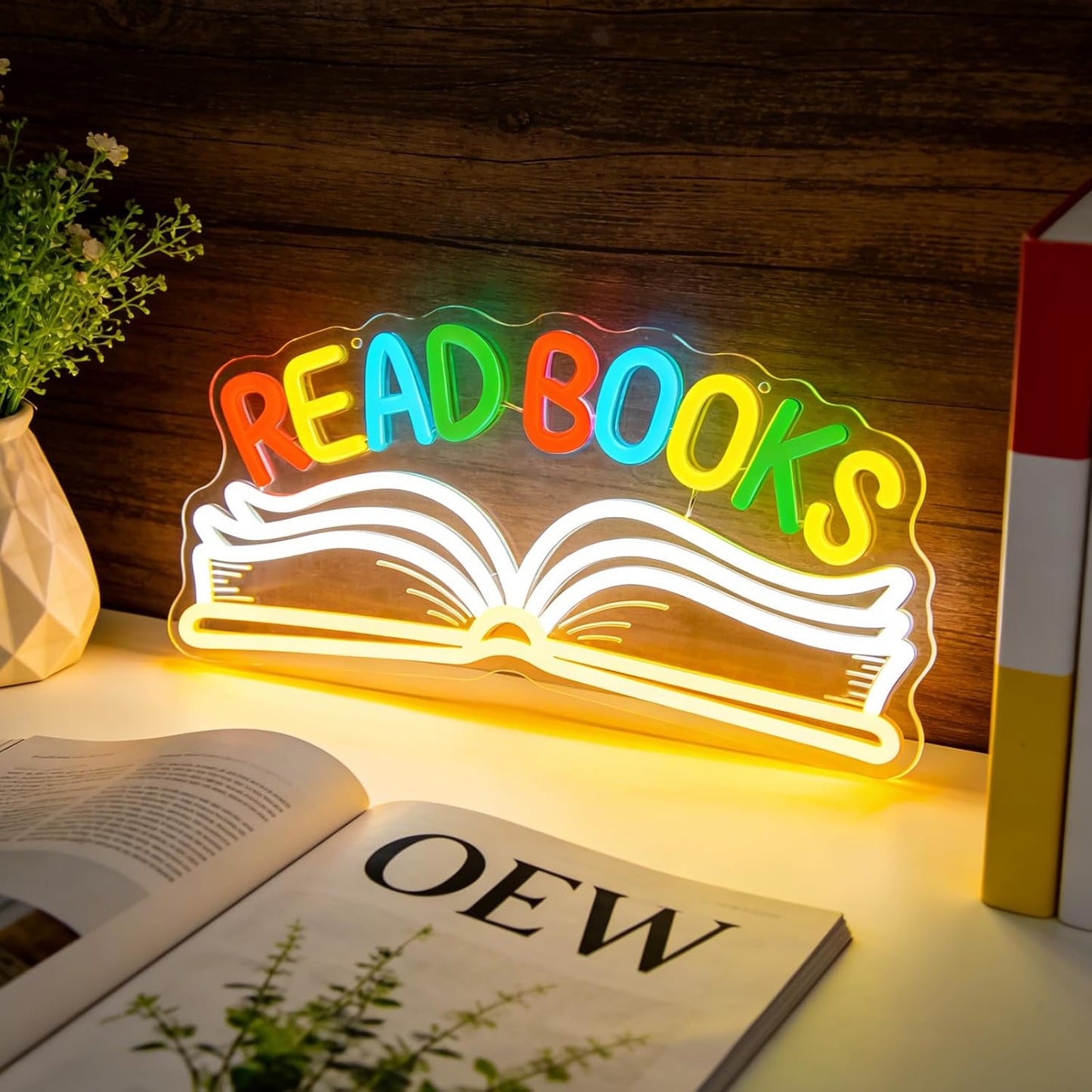 Read Books Neon Sign for Wall Decor, LED Dimmable Reading Book Neon Light Sign for Art Positive Bedroom Study Kids Room Library Classroom Reading Corner Decoration