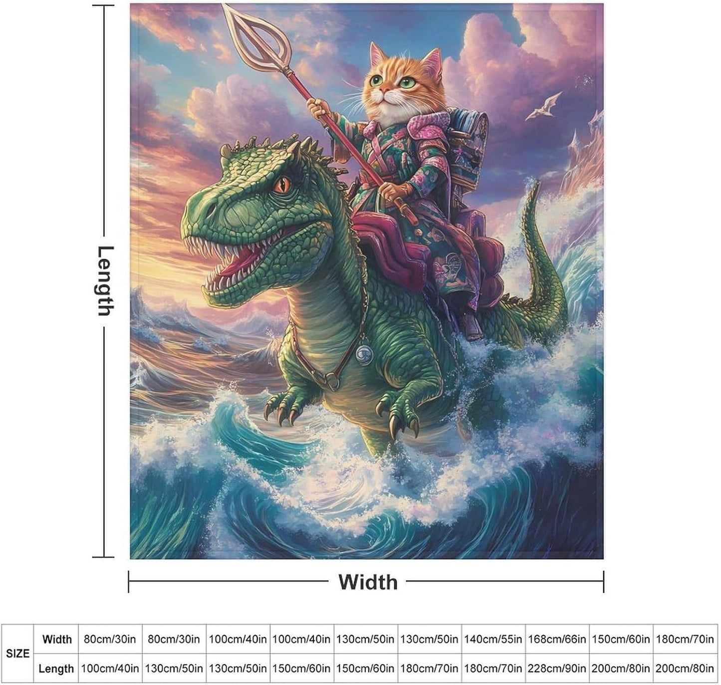 Wave Dinosaur Cat Throw Blanket for Couch Bed Plush Cozy Fuzzy Flannel Blanket for All Season 70"x80"