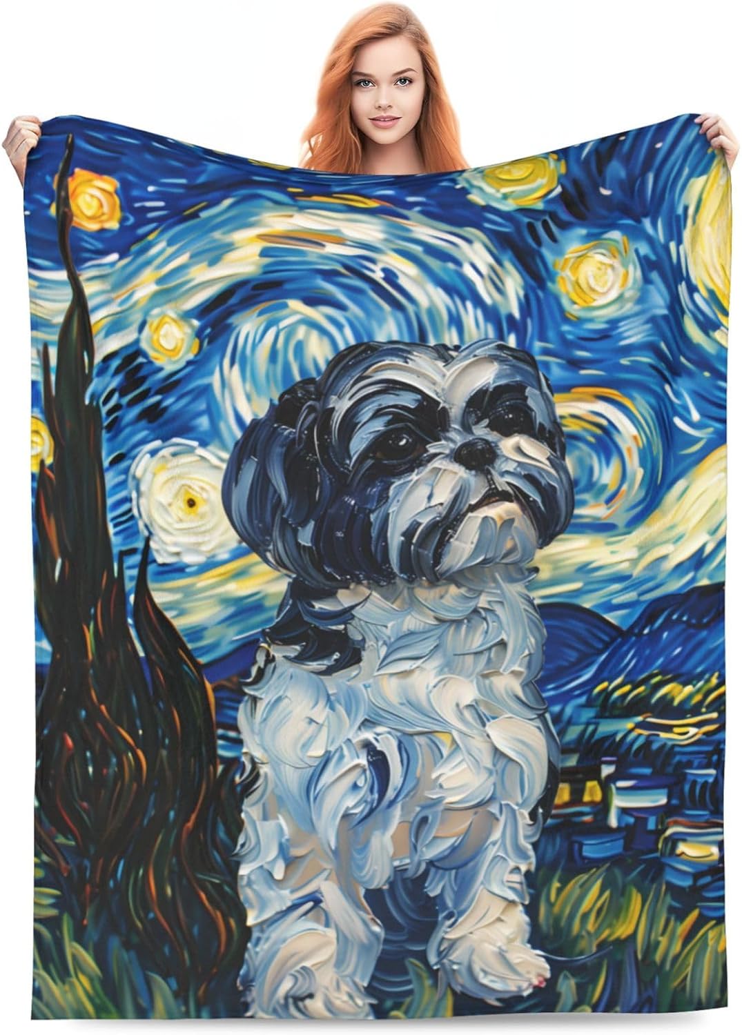 Dog Shih Tzu Blanket Gifts for Women, Flannel Throw Blankets for Bed, Living Room, Sofa, Couch, Traveling, Camping, Soft, Warm, Lightweight, Plush Decor 50x60in