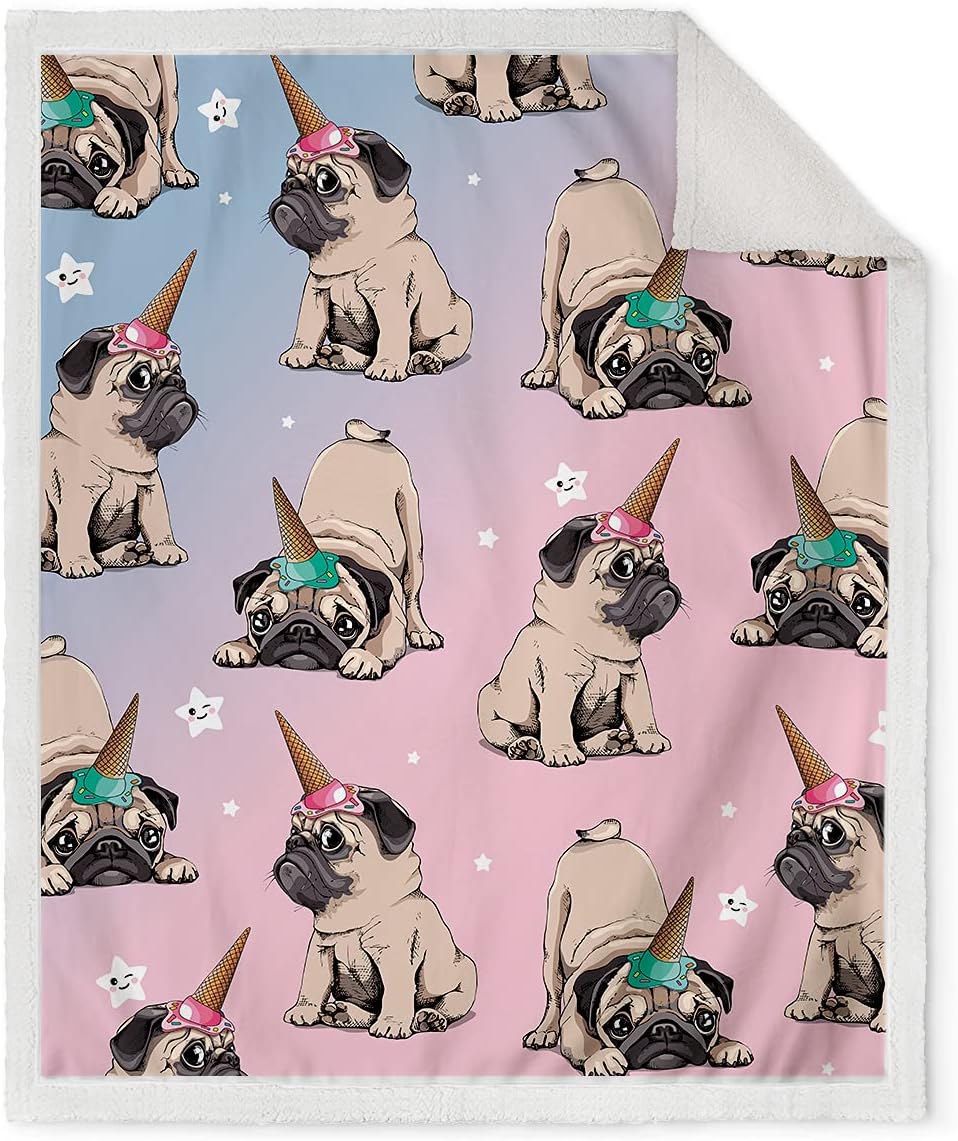 Jekeno Pug Foodie Blanket for Girls - Pugs Gifts for Pug Lovers Women Mom Boys Christmas Birthday Super Soft Cozy Warm Fluffy Sherpa Throw Cute Dogs Stuff Decor Room Sofa Couch 50"x60"