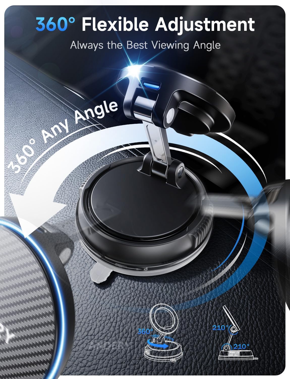 Only for iPhone Magsafe Car Mount Charger [15W Wireless Faster Charging, 78+LBS Strongest Suction, 2400gf Strongest Magnetic] 360° Adjustable Phone Holders for Your Car for Garmin GPS, Carbon Fiber