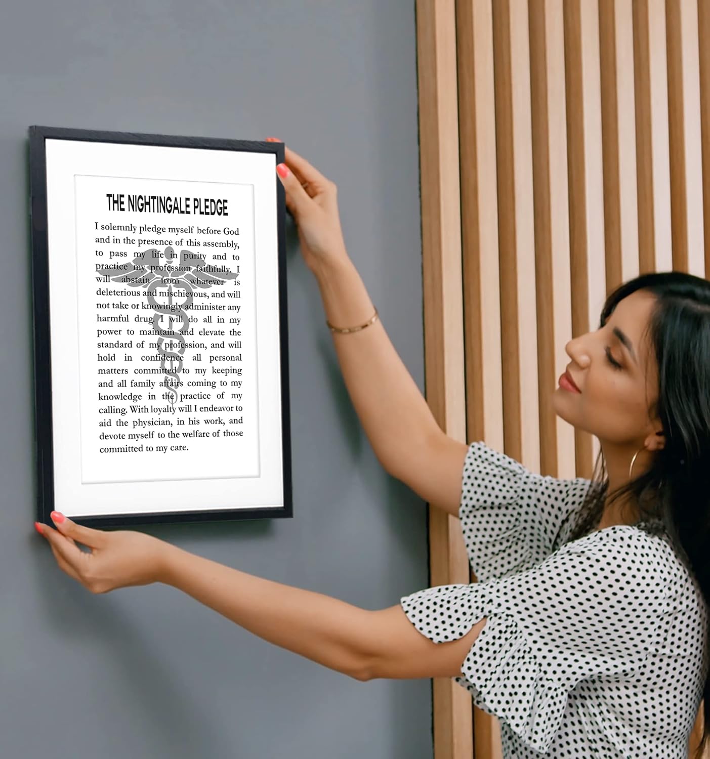 Nurse Graduation Gift Poster - Gift For Nurse Framed The Nightingale Pledge Framed Art Print / Nightingale Pledge Motivational Wall Art, Posters for Bedroom, Medical Gifts Quotes Wall Decor & Office Decor (8 x 10, White)