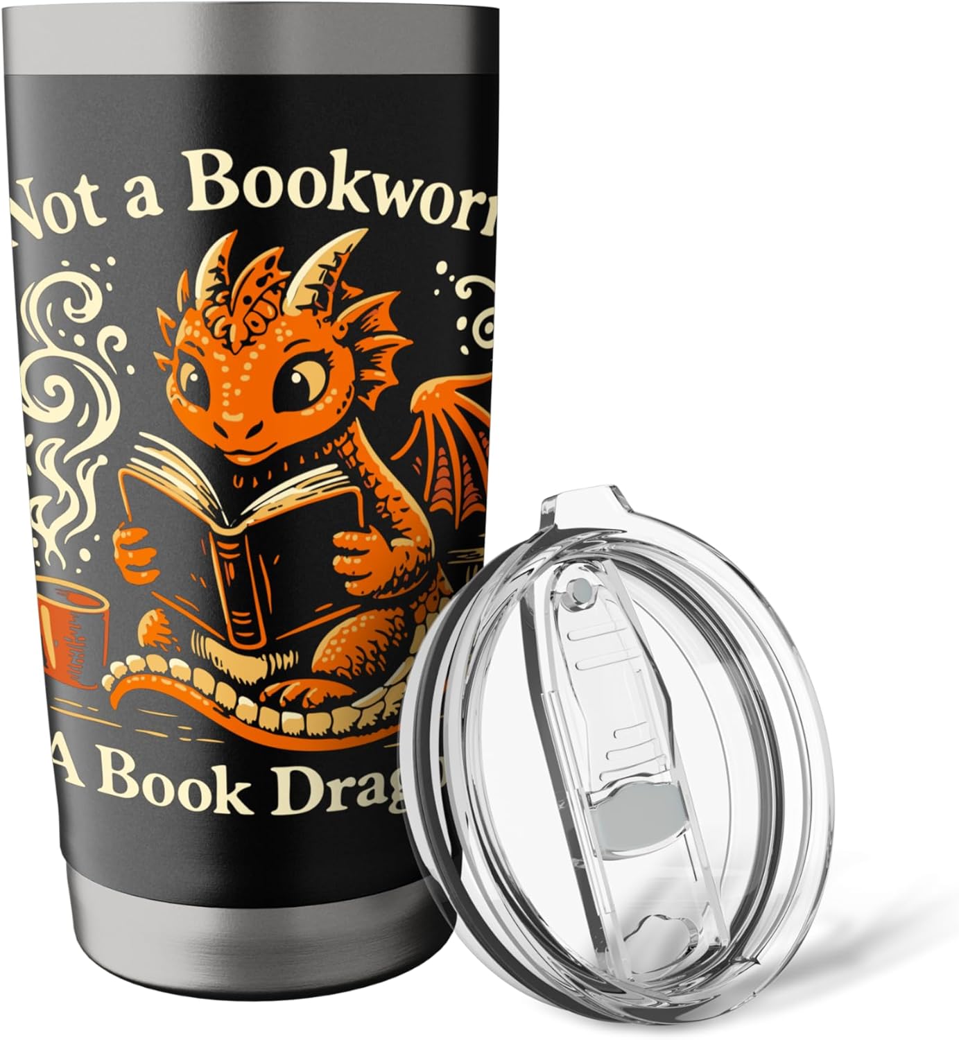 Not a Bookworm, A Book Dragon, Reading Coffee Lover, Fantasy Stainless Steel Insulated Tumbler