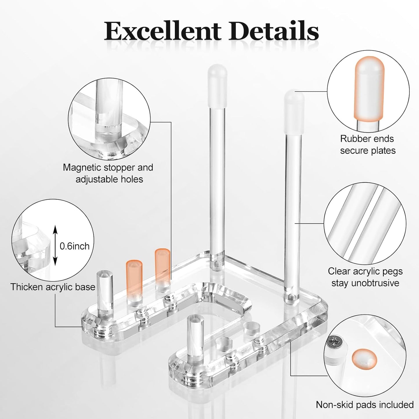 Plate Stands for Display, 1 Pack Clear Acrylic Display Easel with Adjustable Pegs for Decorative Plate, Books, Records, Plaque, Picture Frame, Platter Tabletop Art (1-Pack)