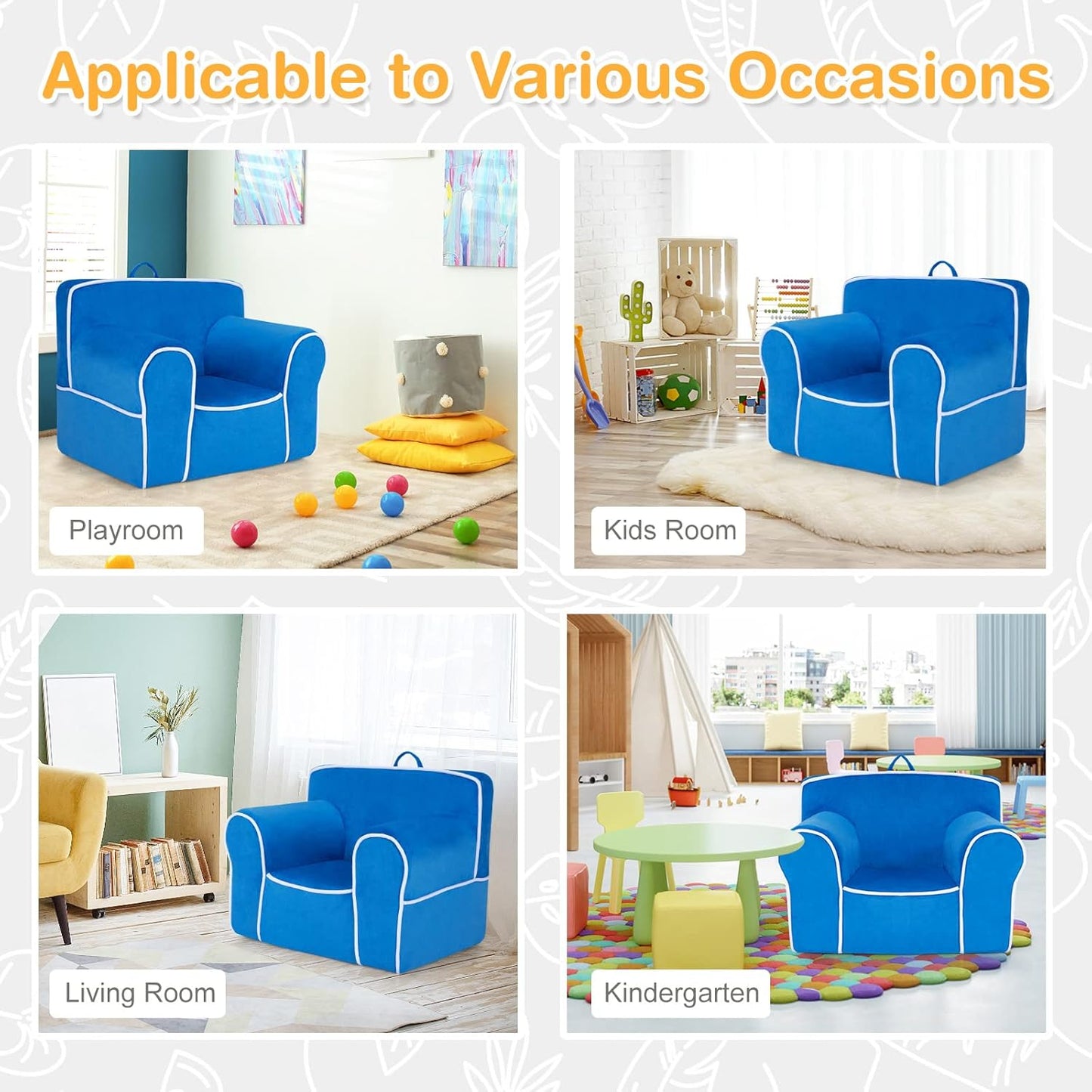 Costzon Kids Couch, Toddler Soft Sofa Chair w/Removable & Washable Velvet Surface for Preschool, Play Room, Nursery, Kindergarten, Toddler Sofa Couch for 0-5 Year Old Boys Girls Birthday Gift