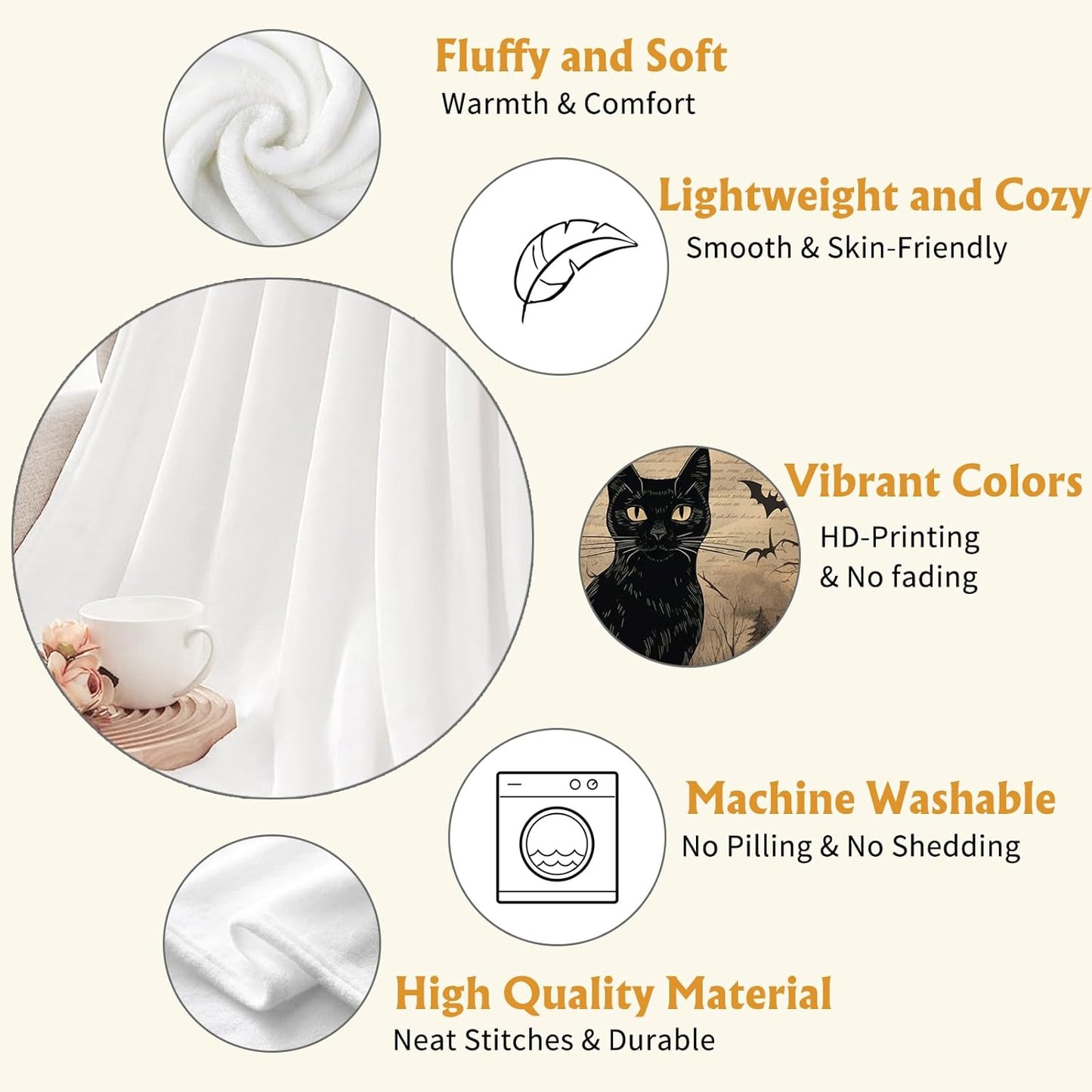 YeeJu Halloween Throw Blanket Vintage Pumpkin Cat Throw Blanket for Couch Sofa Bed Living Room Halloween Cozy Soft Lightweight Fuzzy Plush Fleece Blankets and Throws Decorative Blanket 50x60