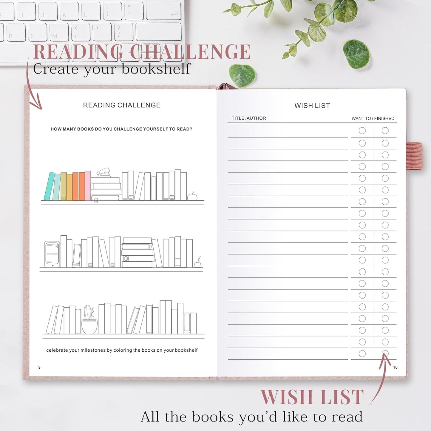 Reading Journal A5- Book Log for 75 Reviews & Progress Tracking - Gift for Book Lovers -Rose Gold