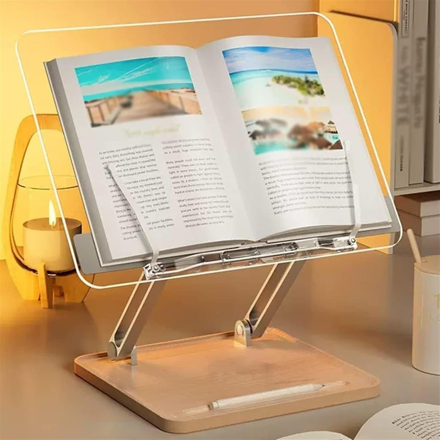 Book Stand for Reading, Clear Cookbook Holder Stand, Book Holder for Bed, Laptop Stand Adjustable Height, for Books Laptop Textbook Recipe Document (Color : Brown) (Natural) (Natural)