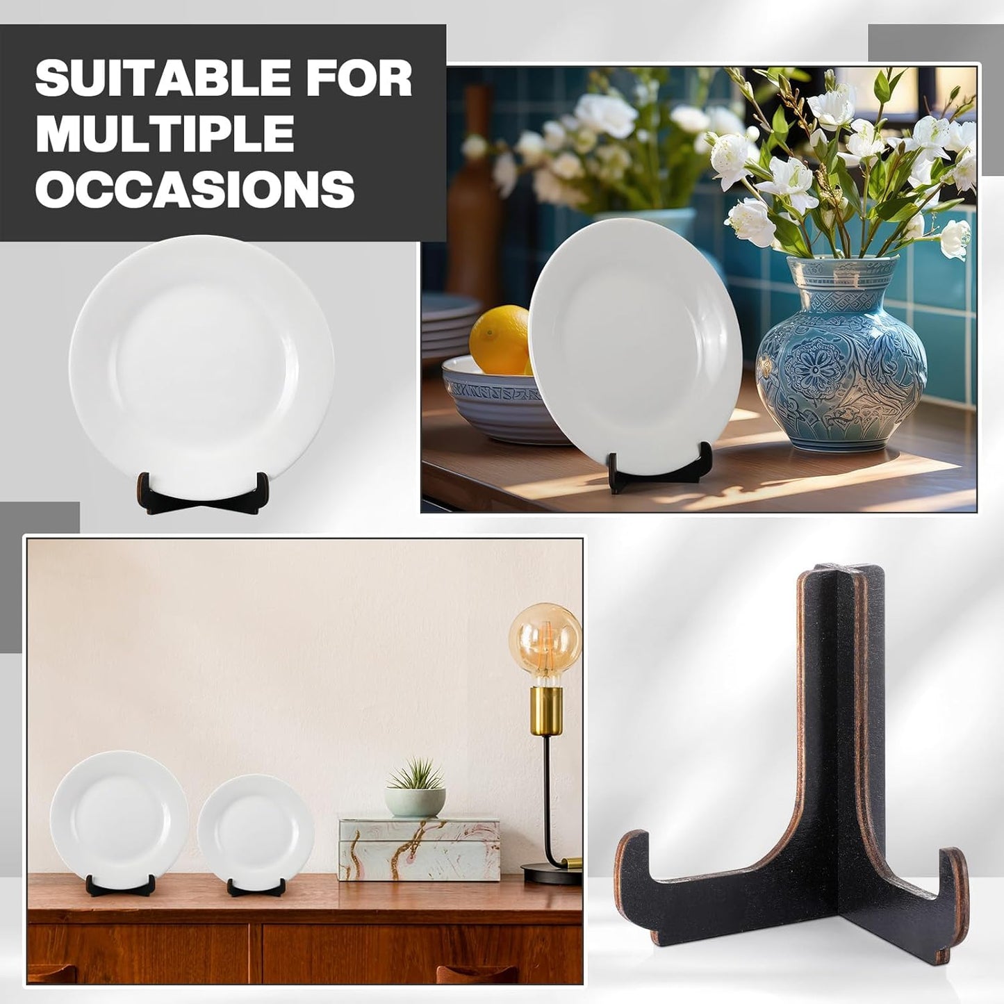 Geelin 16 Pack 4 Inch Easel Plate Stands Bulk Black Wooden Display Holders Picture Plate Stand for Home Table Decorations Artwork Cook Books