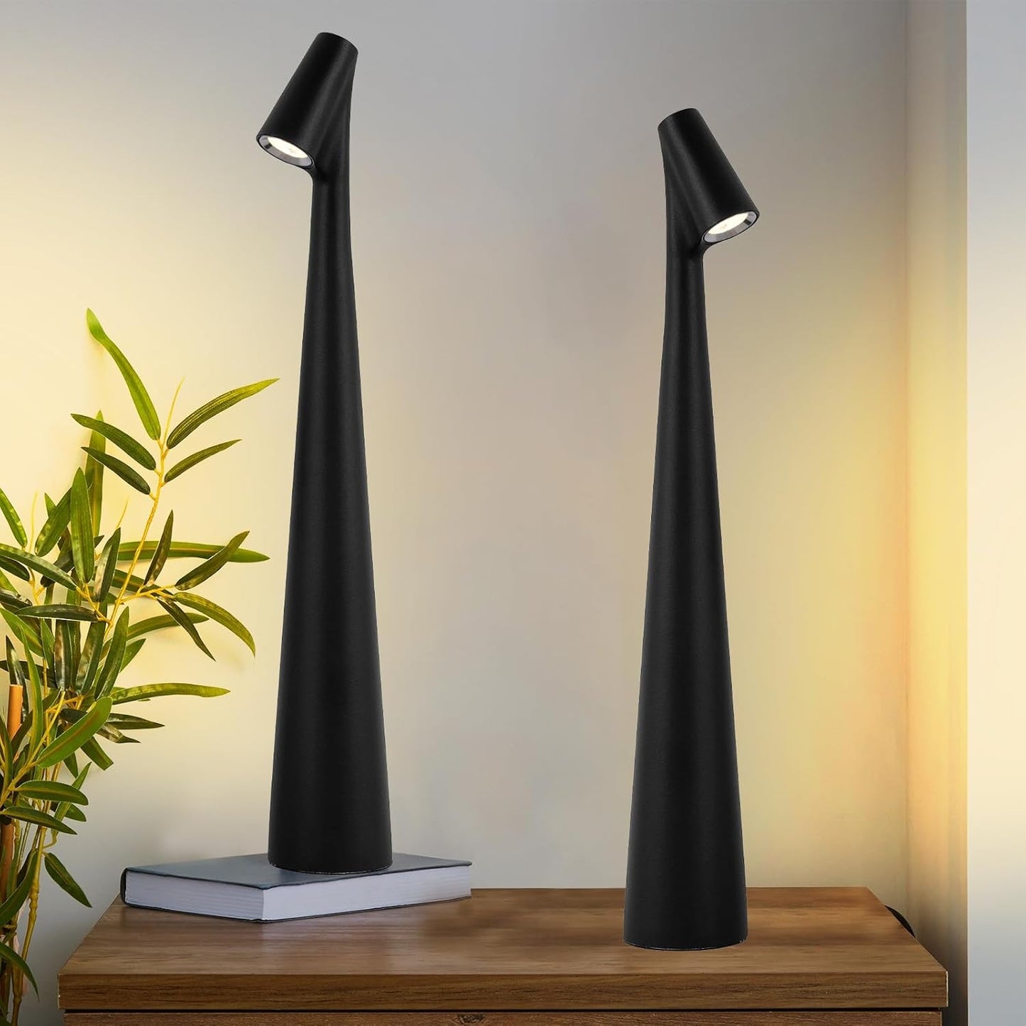 Black Set of 2 Cordless Table Lamps Rechargeable Battery Operated Lamp Touch,Waterproof Desk Lights for Reading,Bedroom, Living Room,Nightstand,3 Levels Brightness