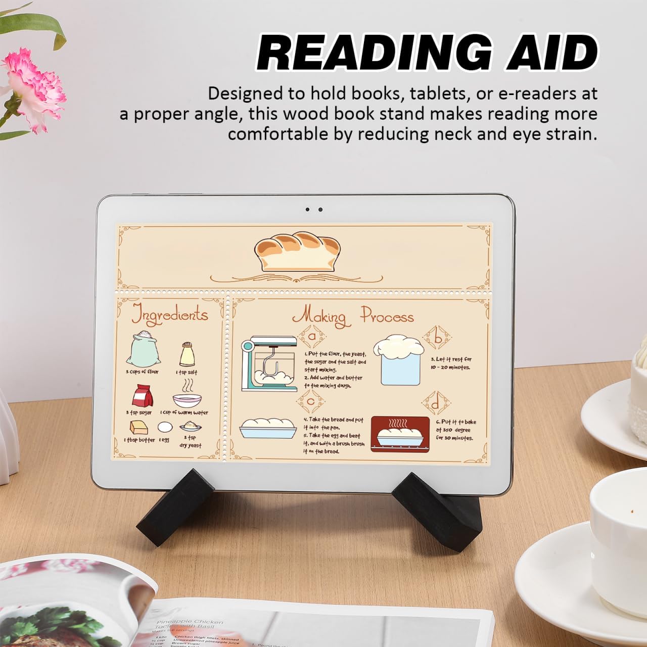 BESTOYARD Wooden Cookbook Stand 9.44X6.96X3.93In Adjustable Recipe Book Holder for Kitchen Countertop Reading Display Stand for Cookbooks Tablets and Records