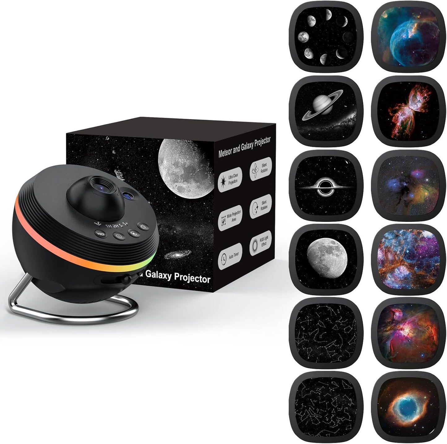 Galaxy Projector, Star Projectors Home Planetarium Space Ceiling Starry Sky Night Light with Light Strip, Meteor and Galaxy Projector & 2 Films Set for Kid Adult Gift (Black)