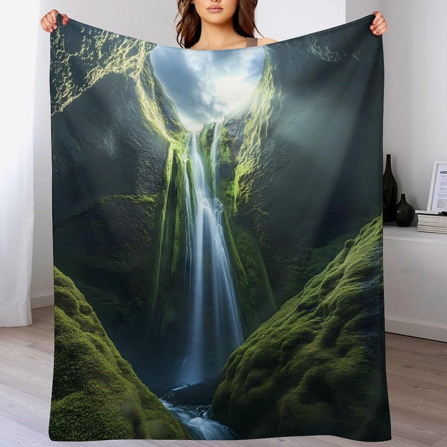 Waterfall Throw Blanket for Couch Bed Plush Cozy Fuzzy Flannel Blanket for All Season 50"x60"