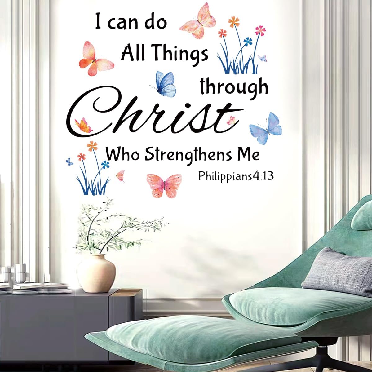 Inspirational Wall Stickers Bible Verse Quotes I Can Do All Things Through Christ Who Strengthens Me Wall Decals Vinyl Art for Living Room Bedroom Classroom Playroom Nursery Room Decor