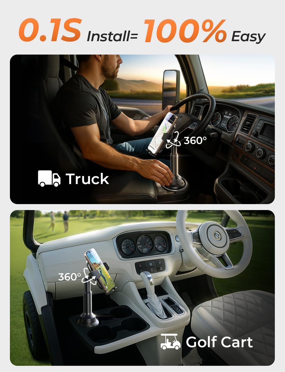 LISEN Cup Holder Phone Holder [No Shaking] Phone Holder for Car, 360° Adjustable iPhone Holder Car Accessories for Women Truck Jeep Golf for iPhone 17 Pro Max 16 15 14 Samsung S25 All 4-7'' Phone