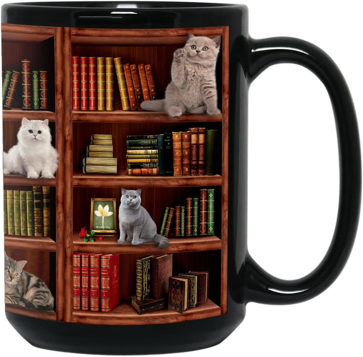 Cat Book Mugs - Coffee Mugs Lovers Gifts for Readers - Best Gift for Cat Lover - Reading Writer Women Tea Cups Library Bookshelf Mug 15oz - Black Chapter Book Mug(15oz-bookshelf)