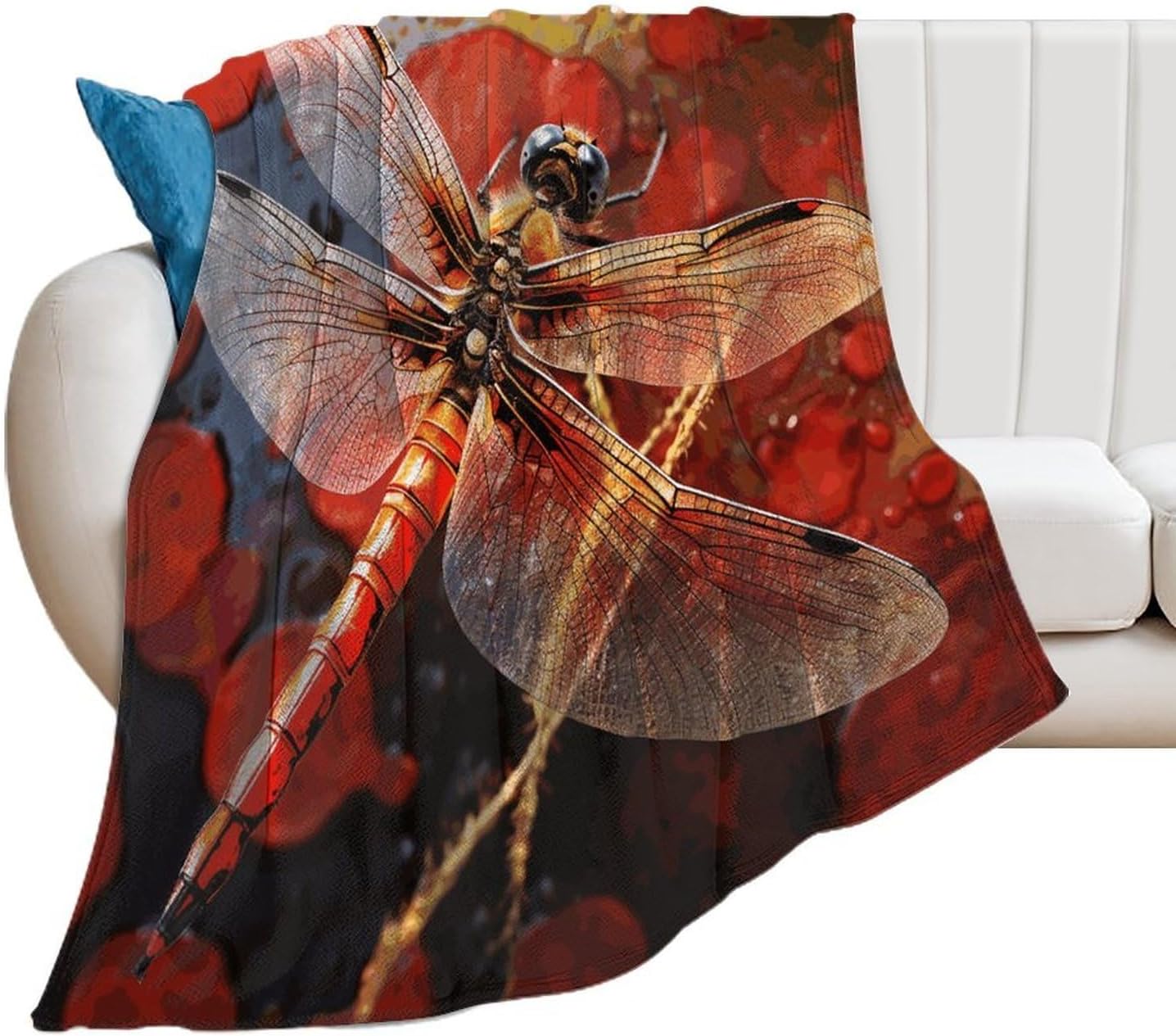 Red Dragonfly Blanket Super Soft Lightweight Throw Blanket Cute Cozy Warm Bed Blanket Decorative Fuzzy Blanket All-Season Home Decor Gift for Sofa Couch Living Room 50"*60"（130 * 150cm）