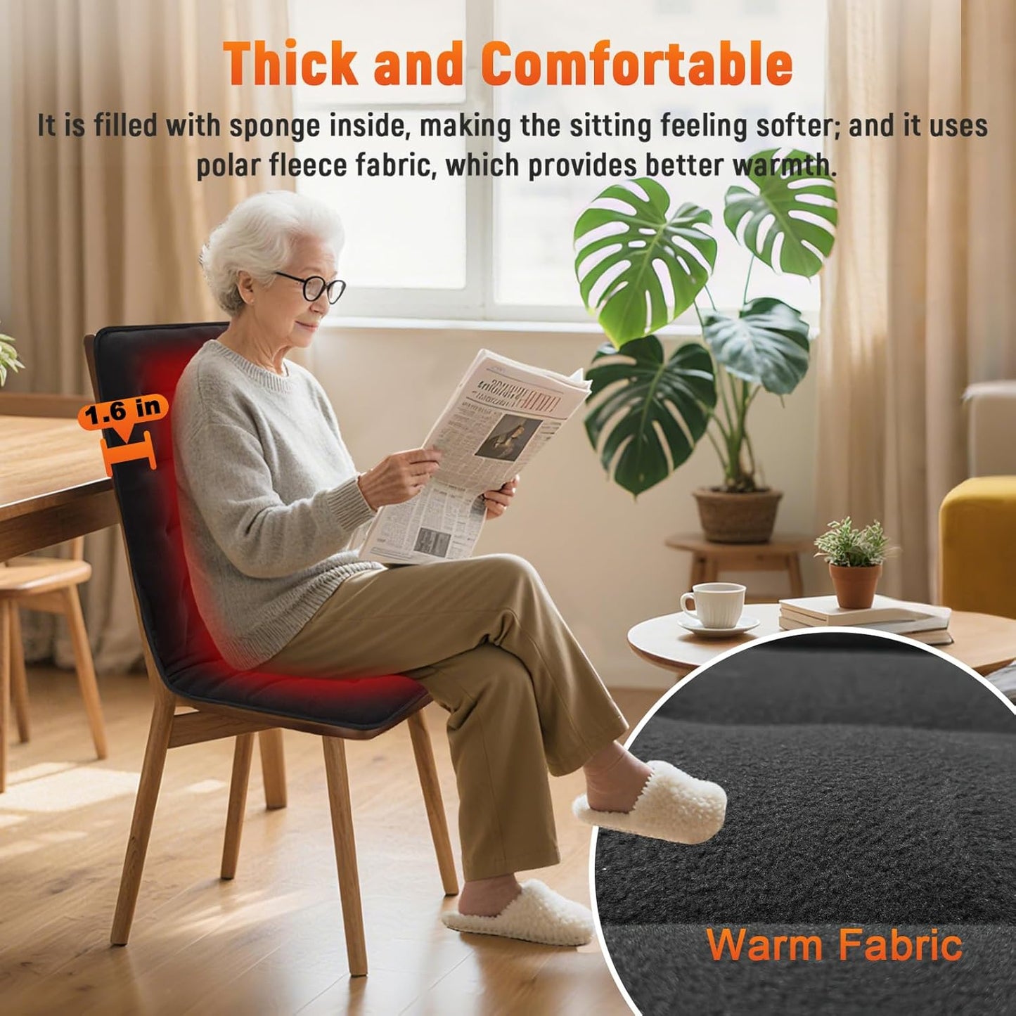 Heated Seat Cushion for Office - 12V Chair Heating Pad - Thick Seat Warmer wiht 7 Temp Levels & 12H Timer- Fast Heated Cover for Back,Hips Etc.Gift Packaging（Black）