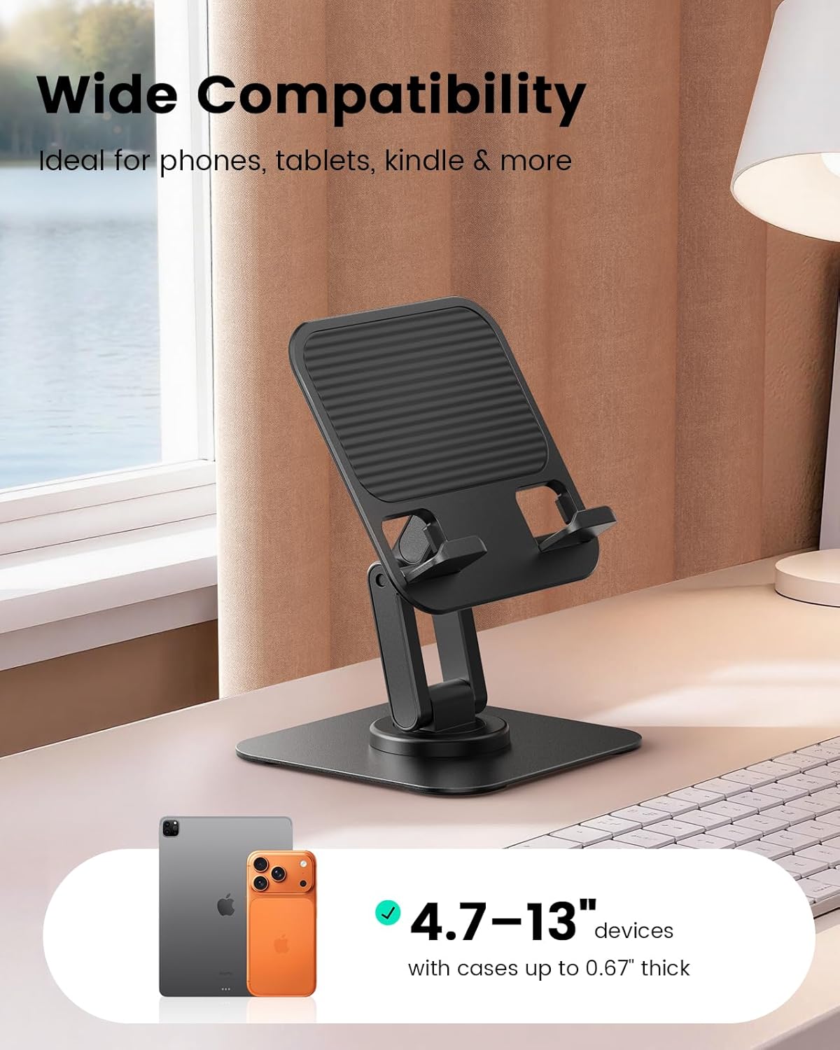 Lamicall Rotating Tablet Stand for Desk - [Fully Adjustable][Foldable & Portable] iPad Stand with Heavy-Duty Base, Tablet Holder Gifts for 4.7-13" Devices, 2025 iPad Pro Air, Kindle, iPhone 17 Pro