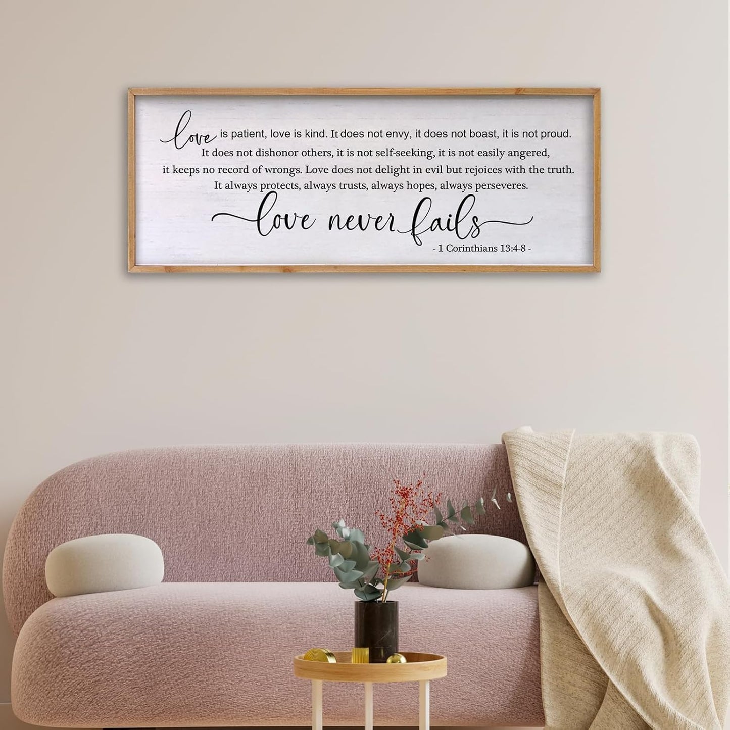 Love Is Patient Love Is Kind Wall Art – 32x12 Inch Framed Inspirational Scripture Sign, Wooden Christian Home Decor with 1 Corinthians 13 Message for Living Room, Bedroom, Wedding Gift