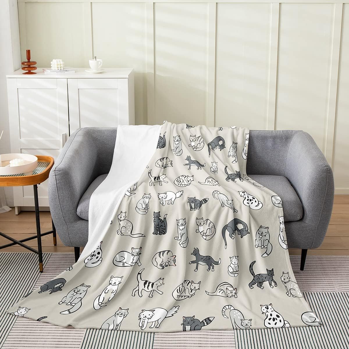 Cute Cats Flannel Fleece Blanket Throw Size,Super Soft Cozy Kawaii Animals Plush Blankets,Lightweight Microfiber Cat Pattern Throw Blanket for Couch Sofa Bed,50x60 Inches