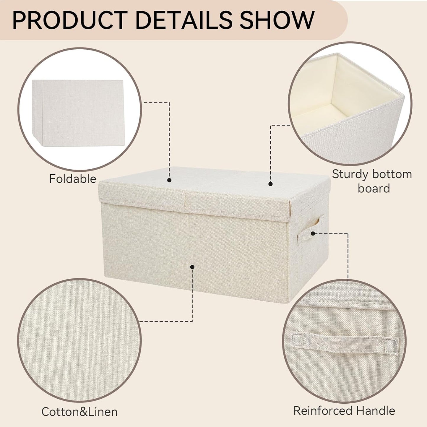 Large Fabric Storage Bins with Lid,Foldable Closet Organizers and Storage Basket,2-Pack Stackable Storage Boxes for Organizing Clothes,Toys,Sheets,18"×11"×8" Beige