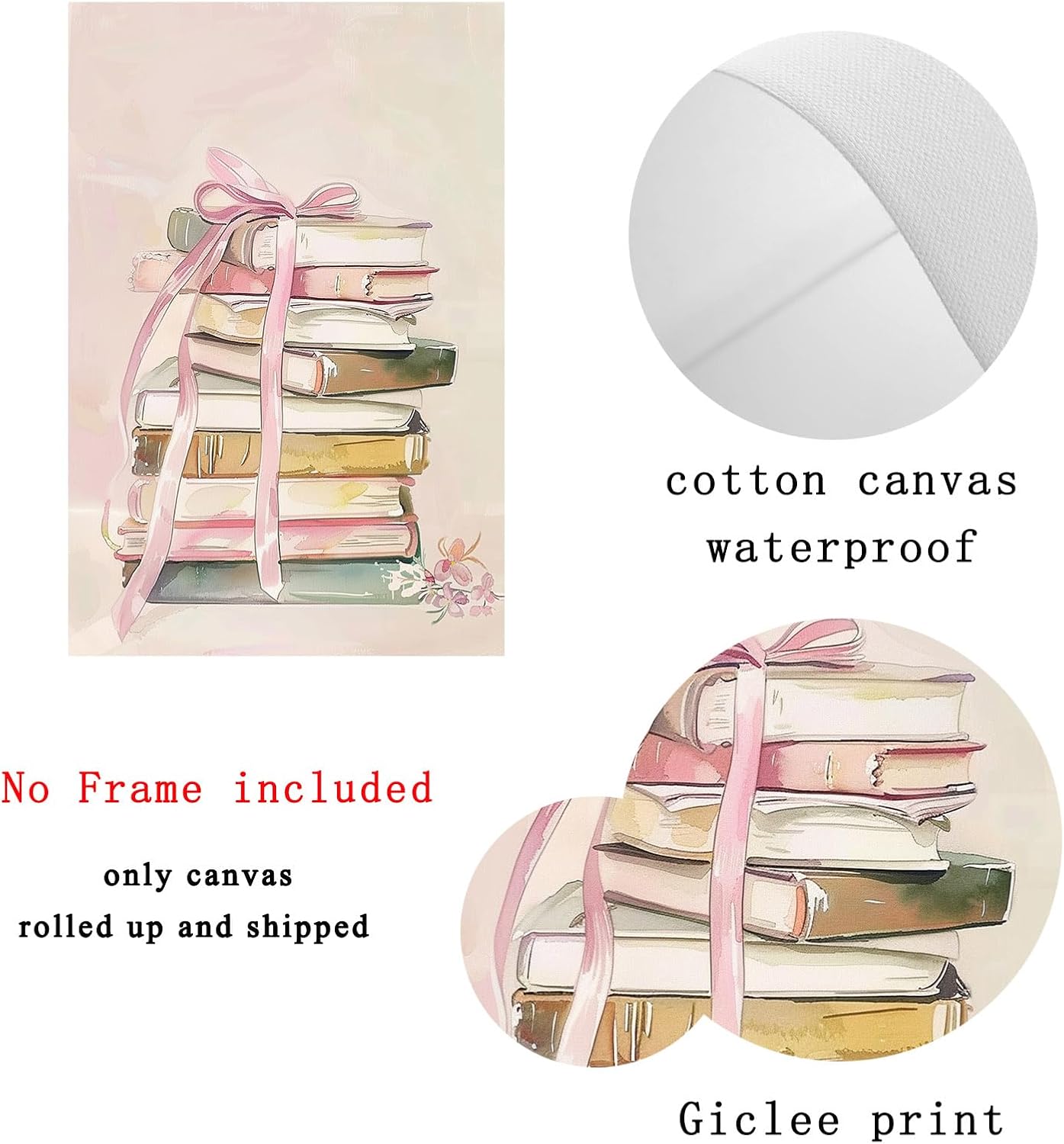 Books Canvas Wall Art Aesthetic Book Poster Abstract Book Wall Art Watercolor Aesthetic Paintings Pink Book Wall Art Reading Poster Inspirational Poster Modern Pink Flower Poster 16x24inch Frameless