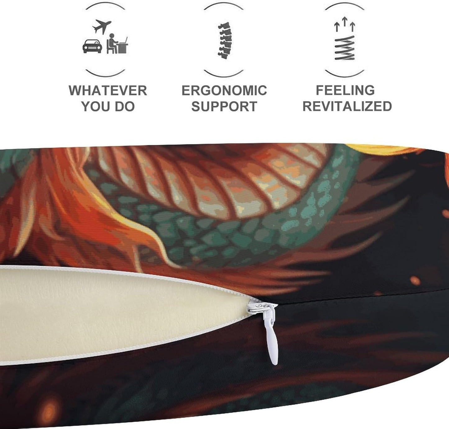 Chinese Dragon Neck Pillow Memory Foam U Shaped Pillows Portable Pillows for Shoulder Travel Head Support Pillow with Concealed Zipper for Airplane Car Home Office