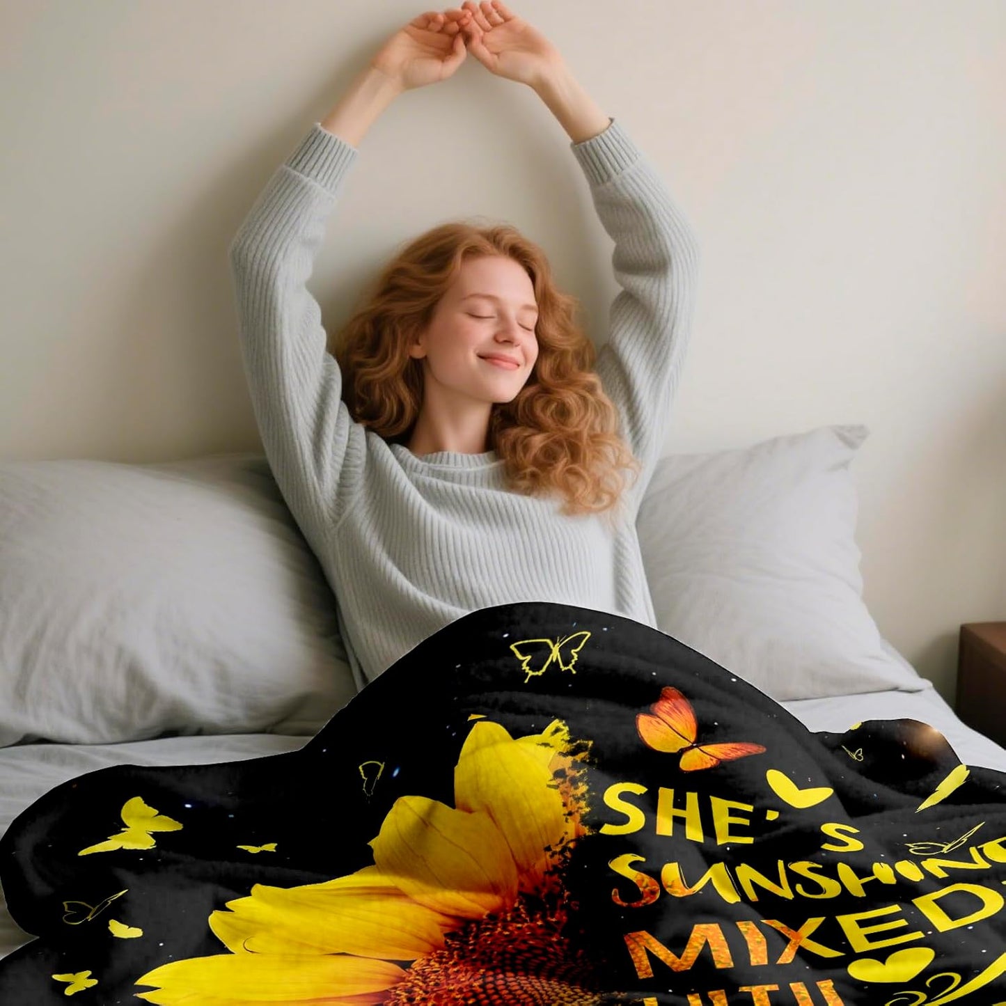 Sunflower Blanket for Women 60" x 50", Mother’s Day Inspirational Gift Blanket, Birthday Get Well Soon Baptism Gifts for Mom, Sister, Best Friend, Sunflower Lovers