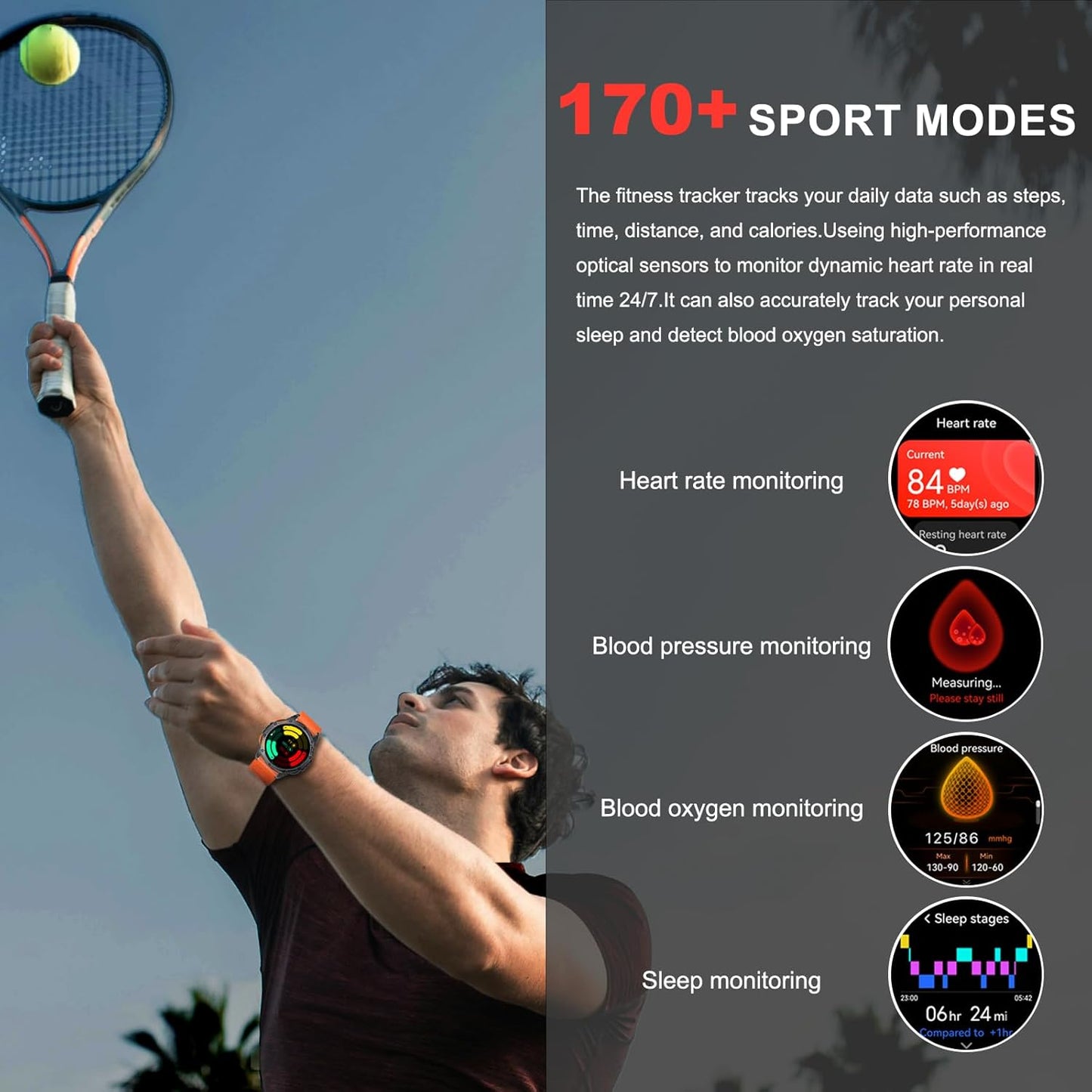 Military Smart Watches Built-in GPS, 170+ Sport Modes for Men with Flashlight, Smartwatch for Android Phones and iPhone, 1.43" AMOLED Screen Bluetooth Call Compass Altimeter (Black & Orange (2 Bands))