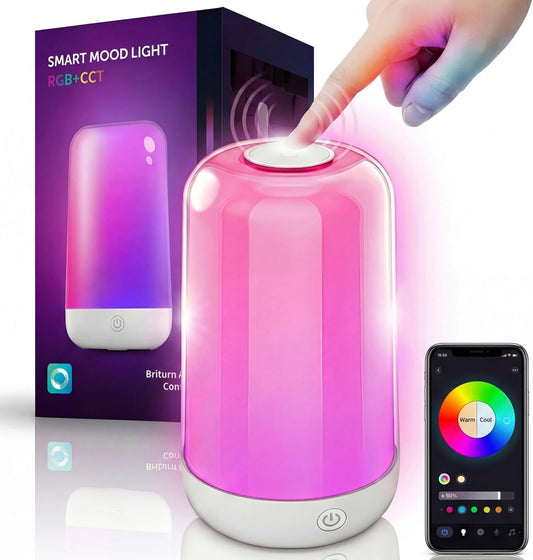 Smart Touch Bedside Table Lamp [Multi-Color & Warm Lights], 3600mA Cordless Small Table Lamp Rechargeable, 7 Colors & Fully Dimmable LED Night Lights for Bedroom Nightstand Nursery Living Room