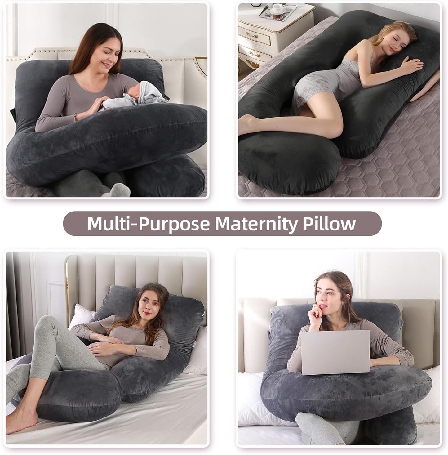 60 Inch Full Body Pregnancy Pillows for Sleeping Cooling Pregnancy Pillow,U Shaped Pregnancy Body Pillow,Maternity Pillows for Pregnant Women with Removable Washable Velvet Cover.(Black)