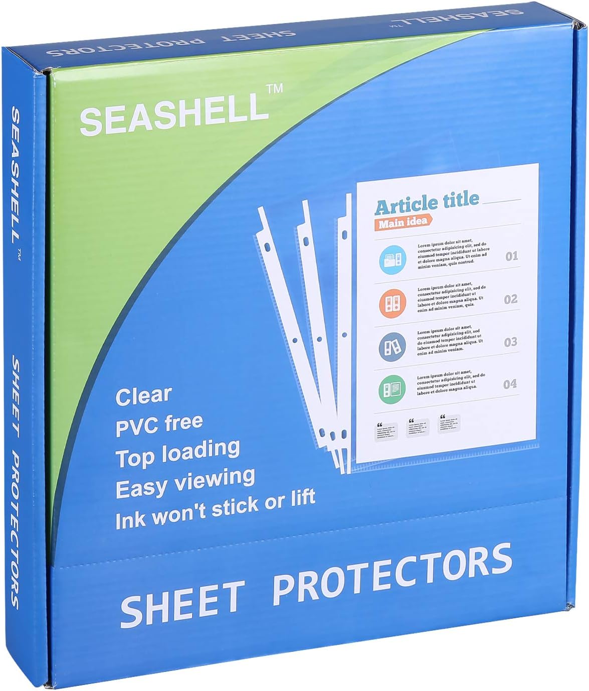 Seashell 250 Economy Sheet Protectors 8.5 x 11, Clear Plastic Page Protectors for 3 Ring Binder, Letter Size, Acid Free, Top Loading, Binder Sleeves for 8.5 x 11 Inch Sheets