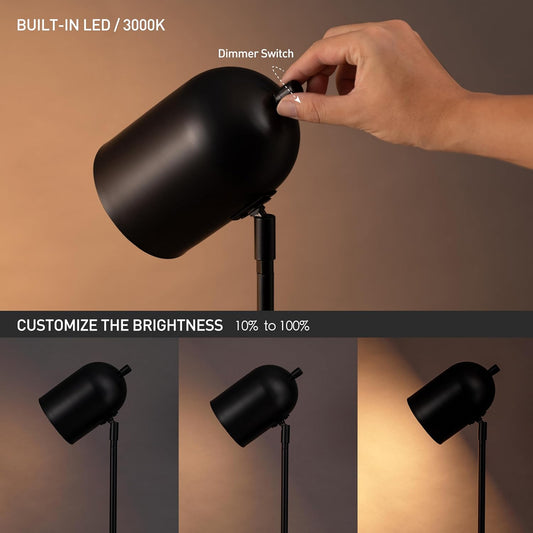 O'Bright Helios - Adjustable Tripod LED Floor Lamp, Dimmable, Swivel Head, Perfect for Reading and Task Lighting, Black